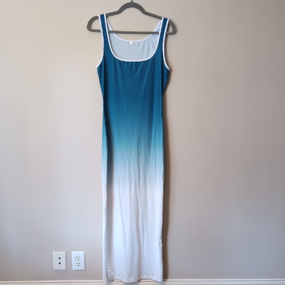 Teal and White Ombre Maxi Dress